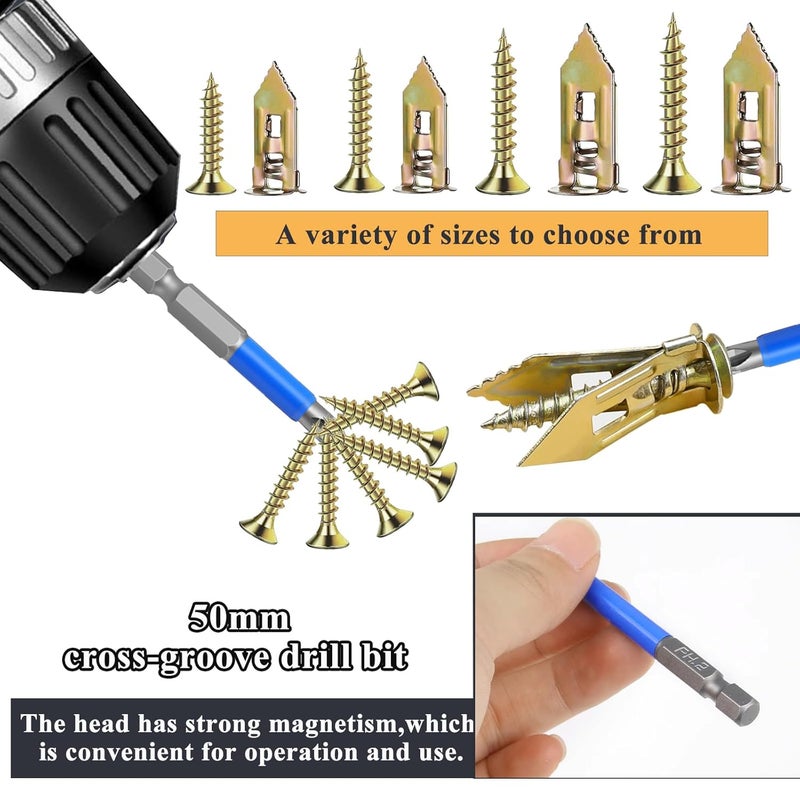Sunxeke 410 PCS Self Drilling Drywall Anchors with Screws Kit - 2 Sizes Sheetrock Anchors & 4 Sizes Zinc Expansion Screws,2025 Upgraded Zinc Plated Steel,No Drill Needed, Holds Up to 66LB on Walls - Image 5